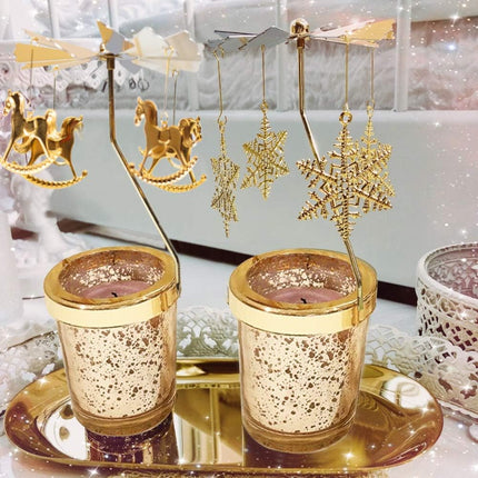 Gold Tealight Candle Holder – Spinning Snowflake Christmas Decor for Home & Gifts
