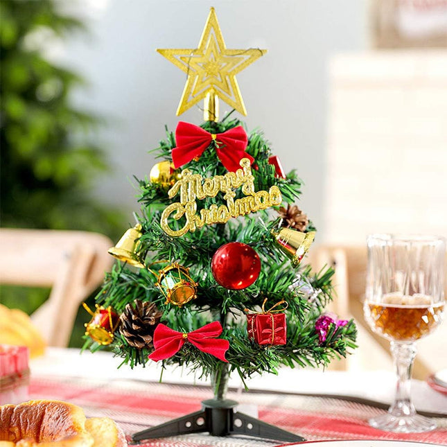 12 Inch Mini Tabletop Christmas Tree with LED String Lights and Ornaments