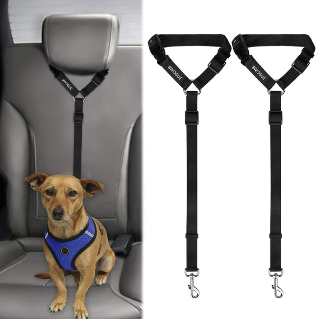 2-Pack Dog & Cat Safety Seat Belt Strap – Adjustable Nylon Fabric Car Restraints