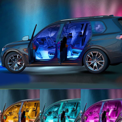 RGB Car Interior LED Lights, App Control, Music & DIY Mode, 2-Line 12V Car Lights