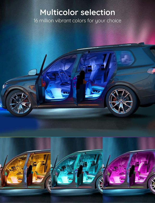 RGB Car Interior LED Lights, App Control, Music & DIY Mode, 2-Line 12V Car Lights