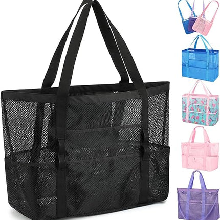 Large Mesh Beach Bag for Women Sandproof Pool & Toy Tote with Zipper Pocket Travel 2026