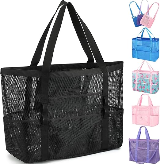 Large Mesh Beach Bag for Women Sandproof Pool & Toy Tote with Zipper Pocket Travel 2026