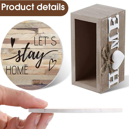 New Home Gift Coaster Set – 6 Wooden Farmhouse Drink Coasters
