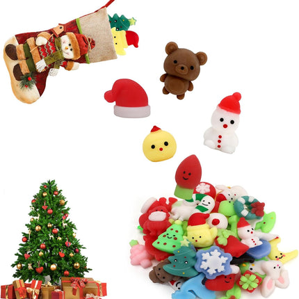 50PCS Christmas Mochi Squishy Toys – Mini Squeeze Toys for Party Favors and Holiday Fun