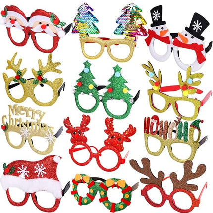 12PCS Glitter Christmas Party Glasses Frames Holiday Costume Accessories