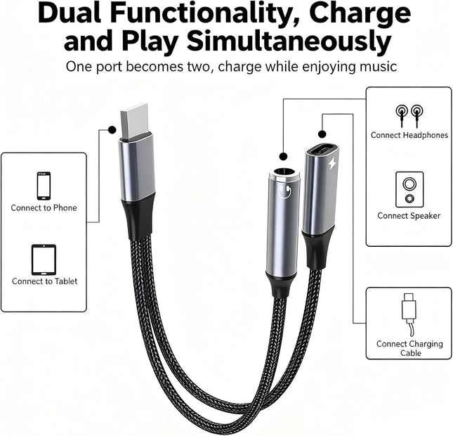 Lightning Splitter Adapter for iPhone – Audio & Charging, Music Control
