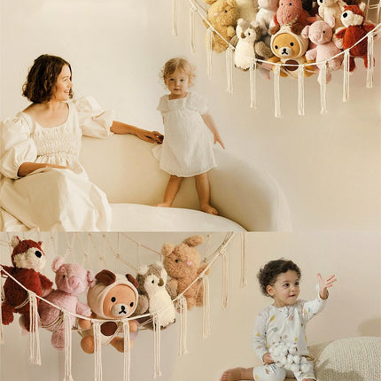 Kids Toy Storage Hammock – Wall-Mounted Plush Animal Holder