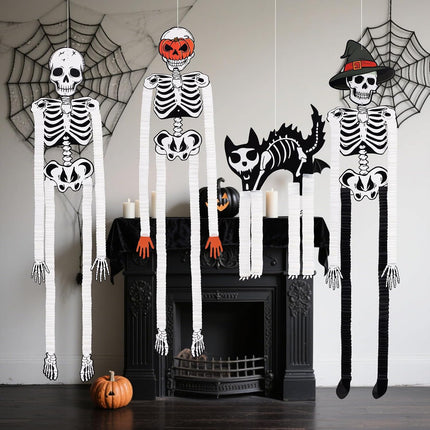 4-Piece Hanging Halloween Skeleton Ghosts, Scary Indoor Outdoor Haunted House Decor