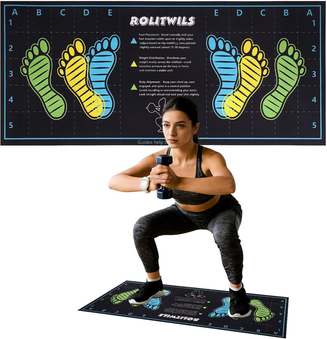 Anti Slip Squat Exercise Mat with Foot Placement Guide for Home Fitness