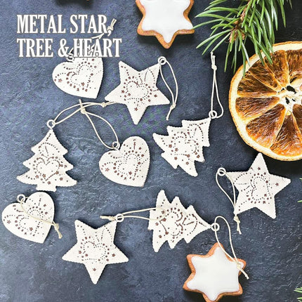 9PCS Metal Christmas Wall Decor – Star, Tree & Heart Hanging Indoor/Outdoor