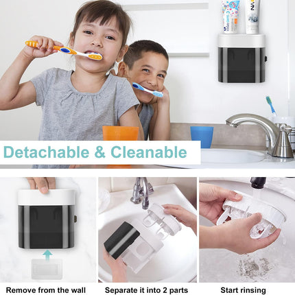 Wall-Mounted Toothbrush Holder & Toothpaste Dispenser – 4 Slots, Automatic Squeezer