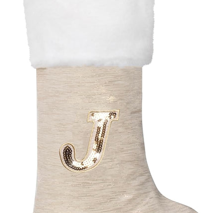 Personalized Christmas Stocking – 20" Gold Sequin Monogram Letter J Decoration