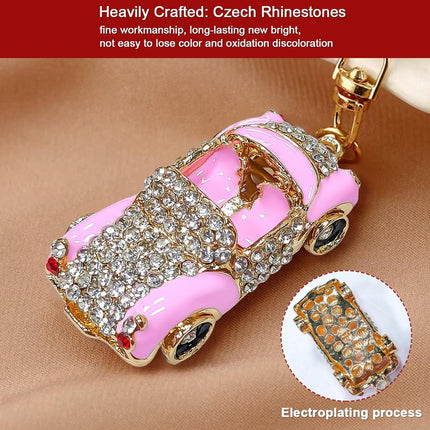Pink Car Christmas Ornament – Metallic Handmade Design with Rhinestones for Girls