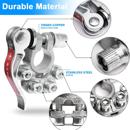 2PCS 4-Way Quick-Release Car Battery Terminal Connectors, SAE/JIS Type A