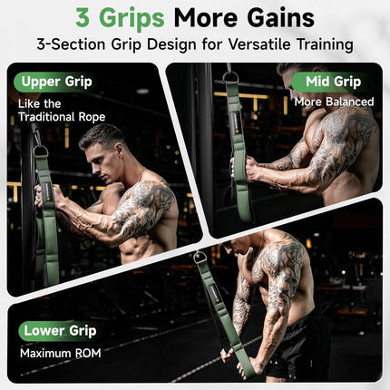 3 Grip Length Tricep Rope Cable Attachment with Ergonomic Handles for Gym