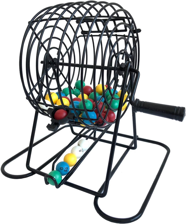 Deluxe Bingo Game Set Metal Cage 500 Chips 100 Cards 75 Balls Party Game