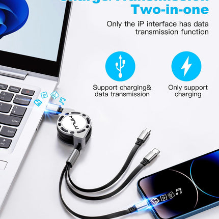 2-Pack 4ft Retractable Multi Charging Cable – 3-in-1 USB-C/Lightning/Micro