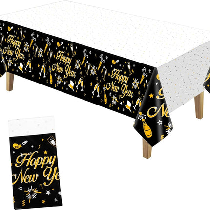 Happy New Year 2026 Table Cover – Plastic Disposable Party Tablecloth
