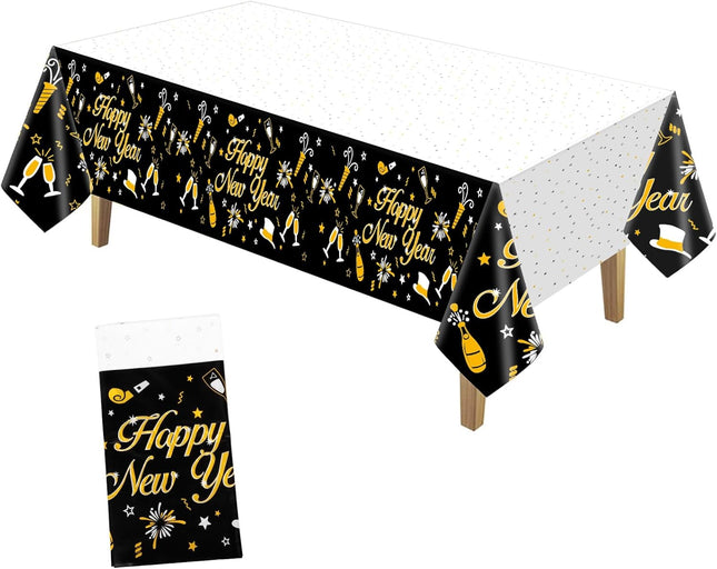 Happy New Year 2026 Table Cover – Plastic Disposable Party Tablecloth