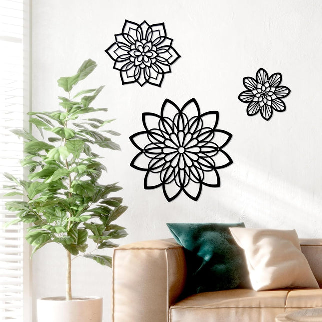 3PCS Metal Flower Wall Decor – Black Farmhouse Wall Art for Home & Office
