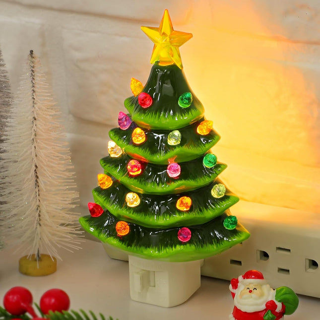 Ceramic Christmas Tree Night Light – Multicolor LED Tabletop Decor