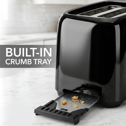 700W 2 Slice Electric Toaster Black TP2210B with 6 Shade Settings Removable Crumb Tray