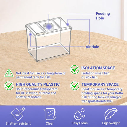 Mini Betta Fish Tank Kit 0.2 Gallon with 3 Colour LED Light Base and Artificial Plants
