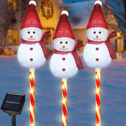 3 Snowman Solar Christmas Decorations, Candy Cane Stake Lights, 8 Modes Outdoor