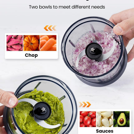 4-Cup Electric Food Processor with 2 Bowls, 2 Speeds, 4-Blade Meat Grinder Chopper