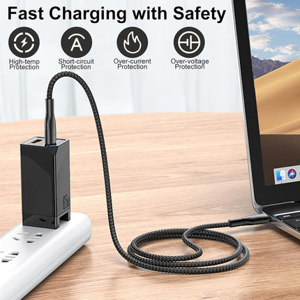 4-Pack 3.1FT 60W Braided USB-C & USB-A Fast Charging Cables for iPhone & Devices