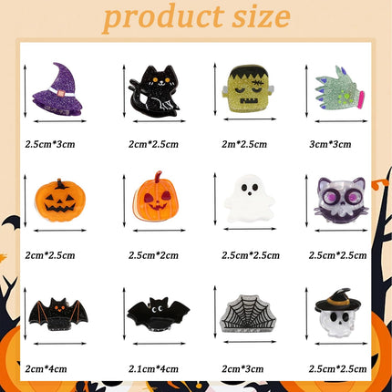 12-Piece Halloween Hair Claw Clips, Pumpkin Ghost Bat Spiderweb Hat Designs
