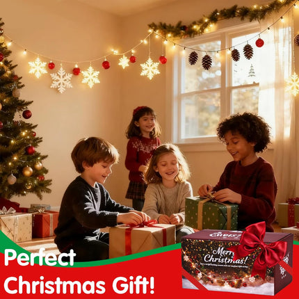 10Ft Christmas Garland Lights 30 LED Warm White String Lights, Pinecone & Red Berries