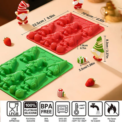 2 Pack Christmas Silicone Baking Molds – Gnome & Bell Shapes for Candy & Soap