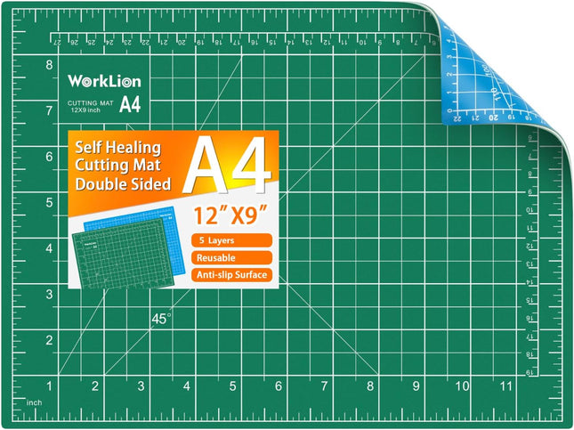 12 x 9 Inch Self-Healing Cutting Mat, Double-Sided 5-Ply Craft Board Sewing and Quilting