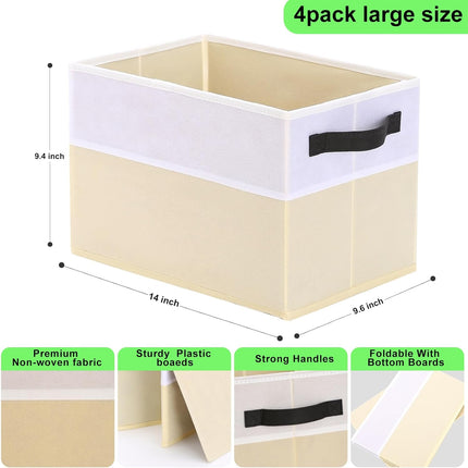 4-Pack Large Storage Bins – Collapsible Fabric Closet Organizer, Beige