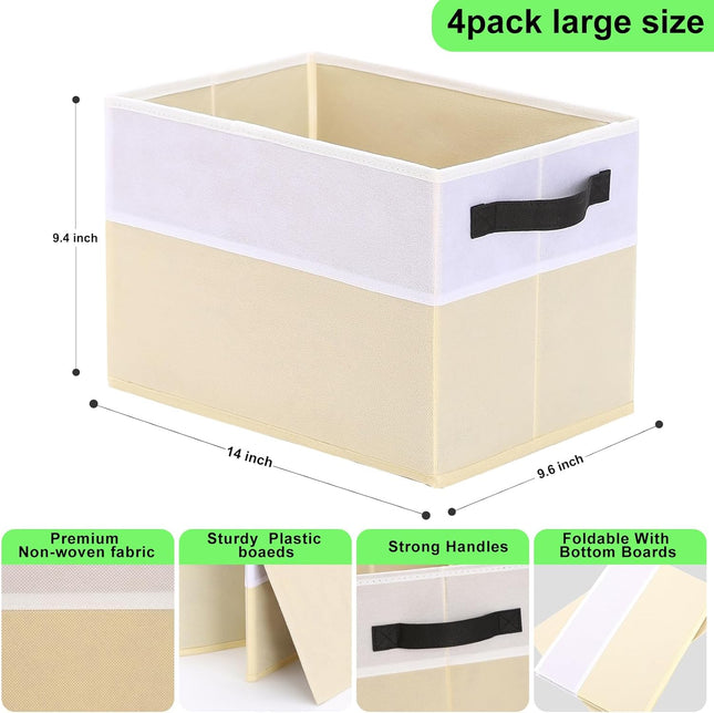 4-Pack Large Storage Bins – Collapsible Fabric Closet Organizer, Beige