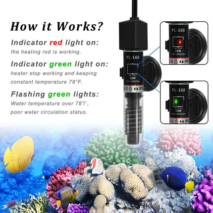 Small Fish Tank Heater – 25W Submersible for Betta Tanks, Preset 78℉