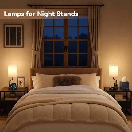 Set of 2 Bedside Table Lamps with USB-C USB-A Ports AC Outlets Phone Pen Holder