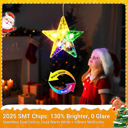 76 LED Star Curtain Lights IP65 Waterproof Rechargeable Christmas Window Lights