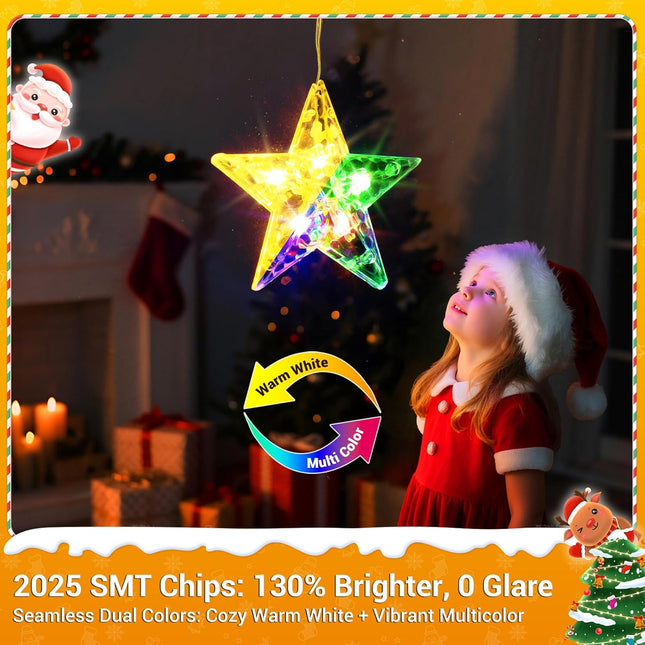 76 LED Star Curtain Lights IP65 Waterproof Rechargeable Christmas Window Lights