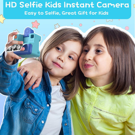Kids Instant Print Camera FHD Selfie Digital Video Camera Blue for Ages 3-12