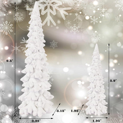 Winter Snow Resin Christmas Trees, Set of 2 White Glittered Tabletop Decor