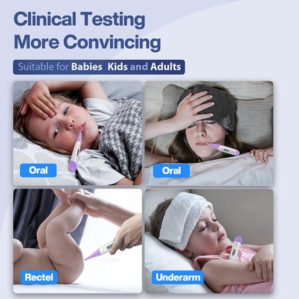 10-Second Oral Thermometer for Adults & Kids, Purple Digital Fever Alarm, Baby Safe