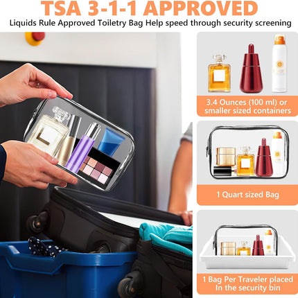 Clear Makeup Bag, TSA-Approved Travel Cosmetic Pouch with Zipper, PVC Organizer