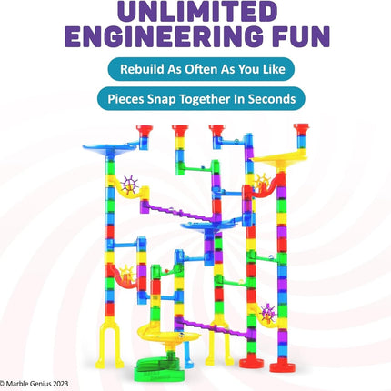 Kids Marble Run Building Set 130 Translucent Tracks STEM Maze Toy Ages 4-8