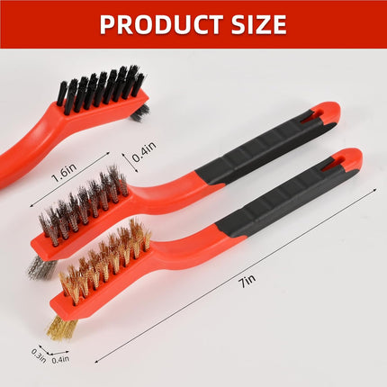 3pcs Wire Brush Set – Brass, Stainless Steel & Nylon for Cleaning Rust & Paint