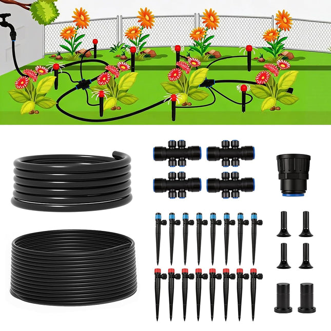 100FT Drip Irrigation System Kit with Quick Connect Tubing, Adjustable Emitters for Garden