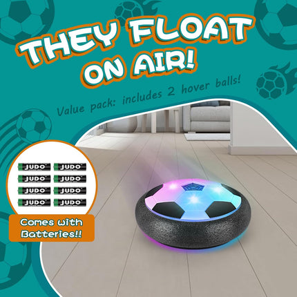 2 Pack Hover Soccer Ball with LED Lights, Foam Bumper and 8 AA Batteries for Kids