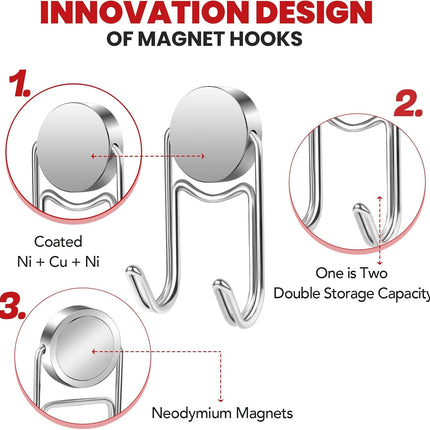 4-Pack Magnetic Hooks – 50lb+ Heavy Duty Magnets for Fridge & Toolbox